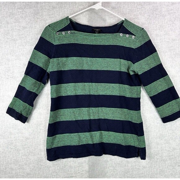 Talbots Sweaters - Talbots Sweater Womens Petite Small Blue Green 3/4 Sleeve Faux Button Detailing